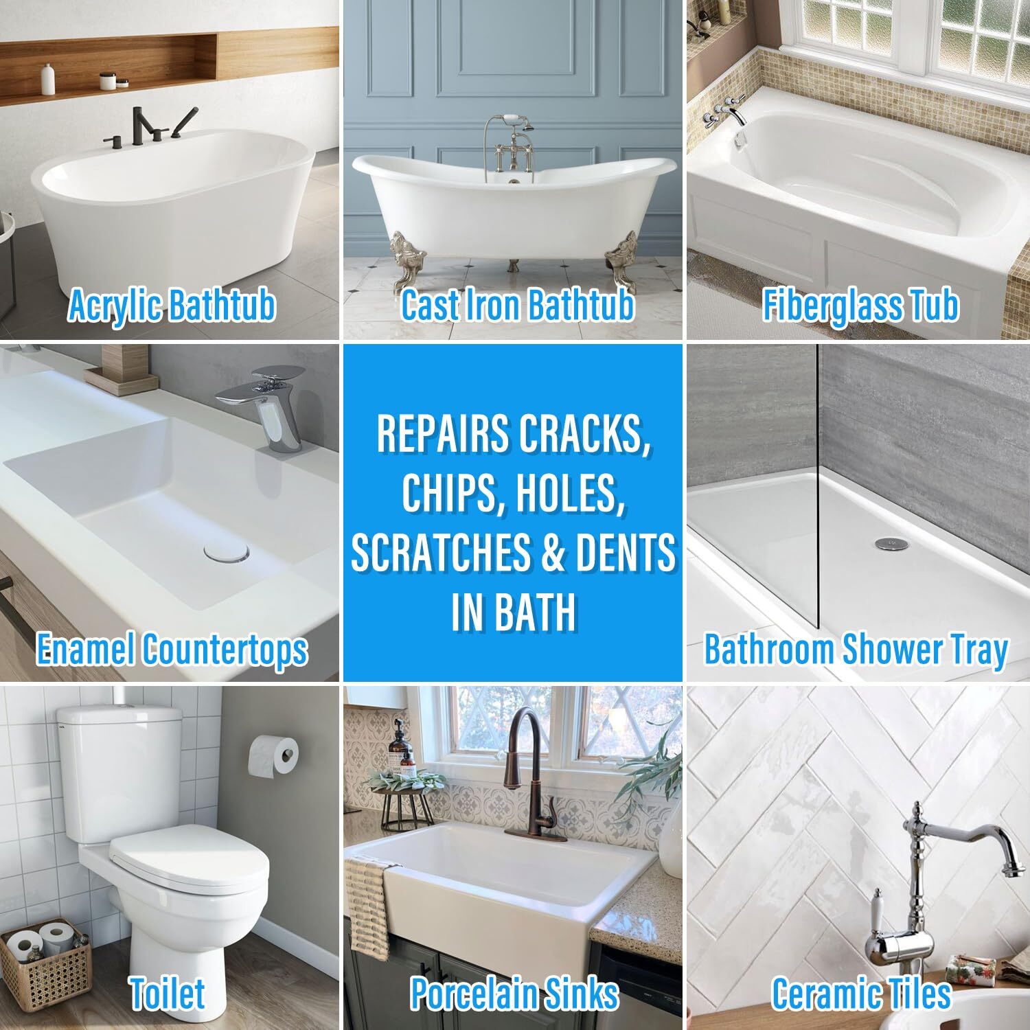 Tub and Tile Repair Kit for Cracks Scratches in Bathroom Fixtures White