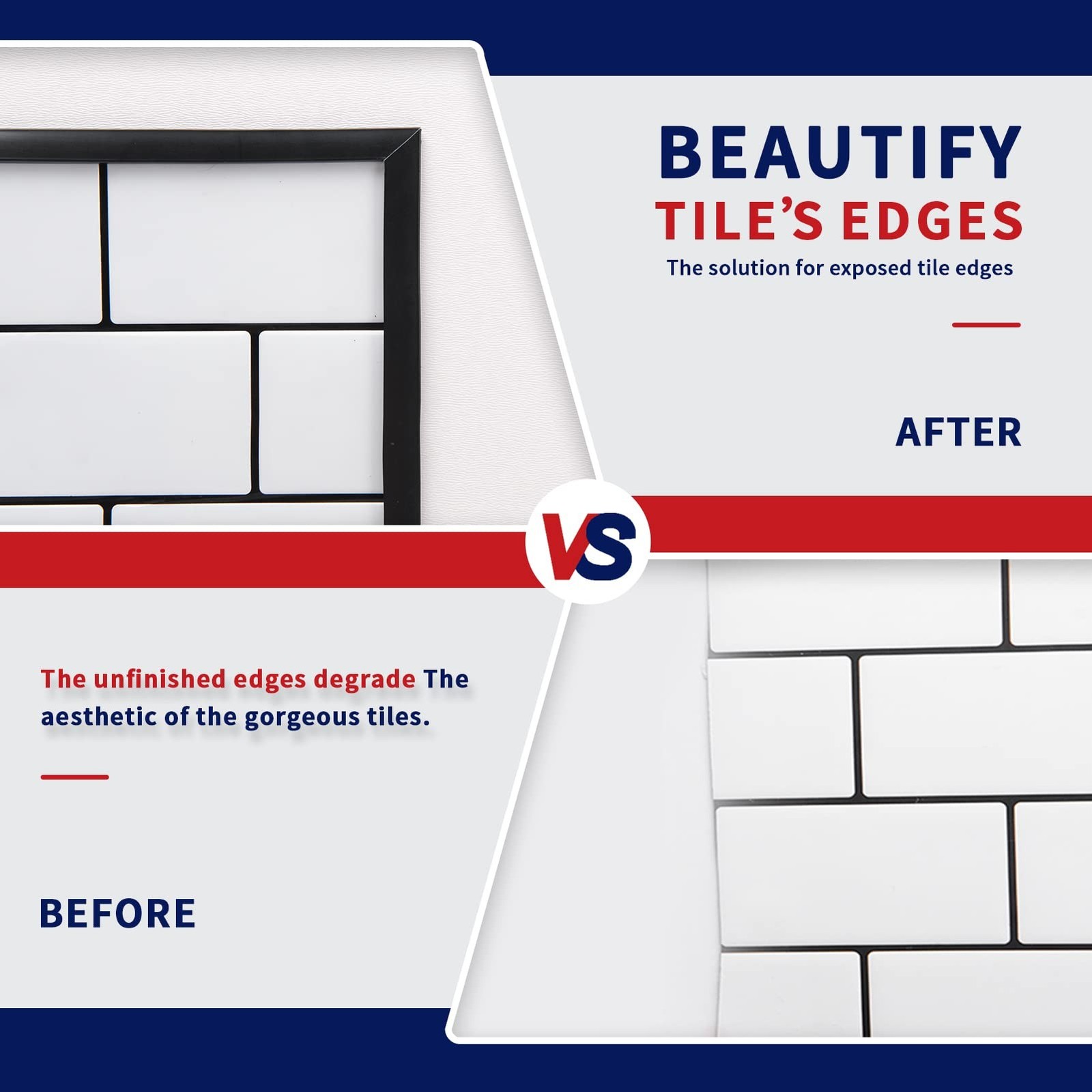 Art3dwallpanels 30 Ft Black Peel and Stick Trim for Backsplash Tile Edge, Sel…