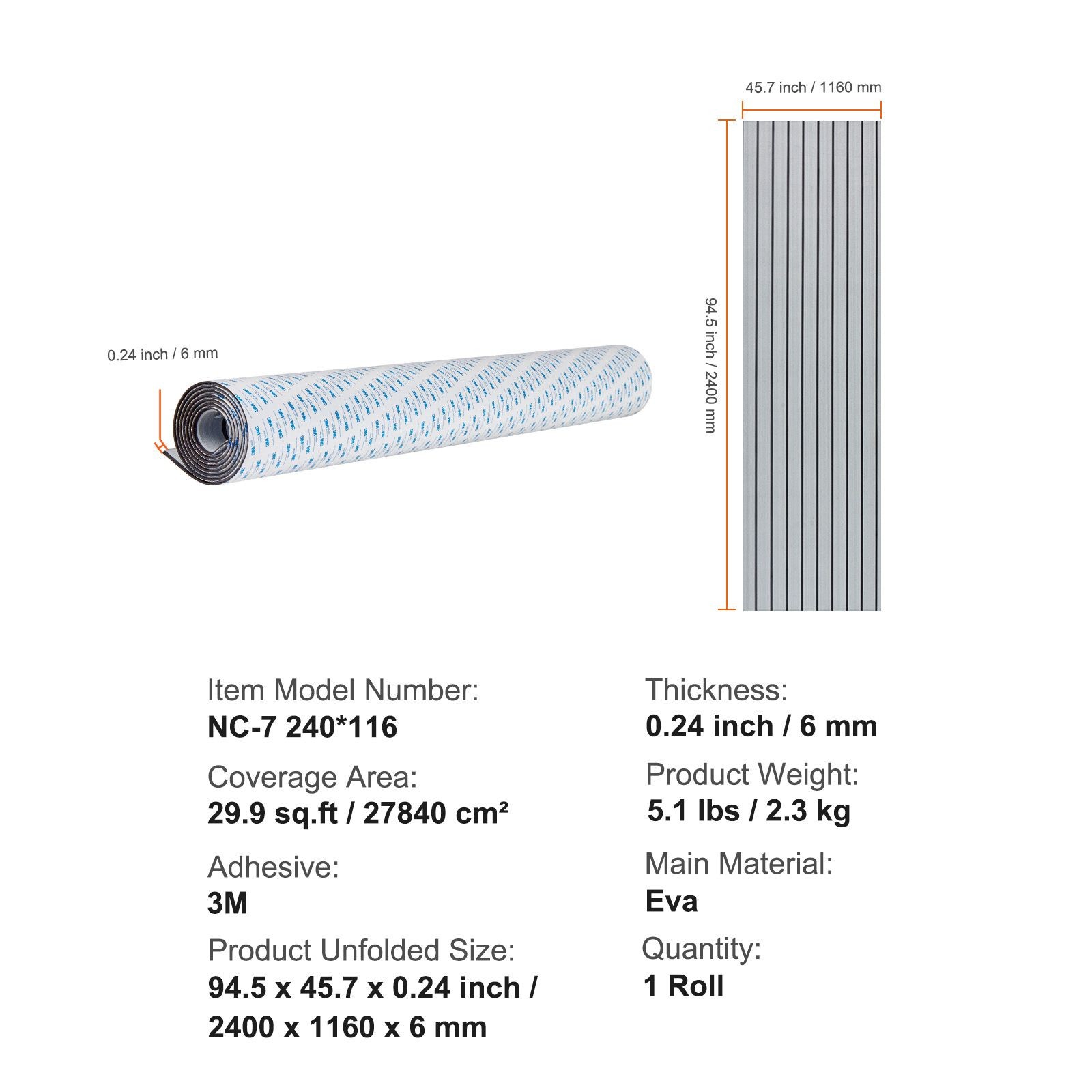 Boat Flooring, EVA Foam Boat Decking 94.5″ x 45.7″, Non – Slip Self – Adhesive