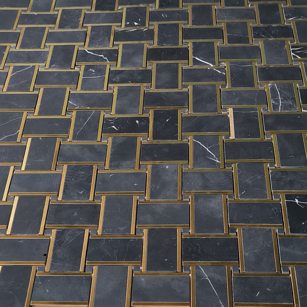 N668XH Nero Marquina Black Marble 2×3 Basketweave Mosaic Tile Honed