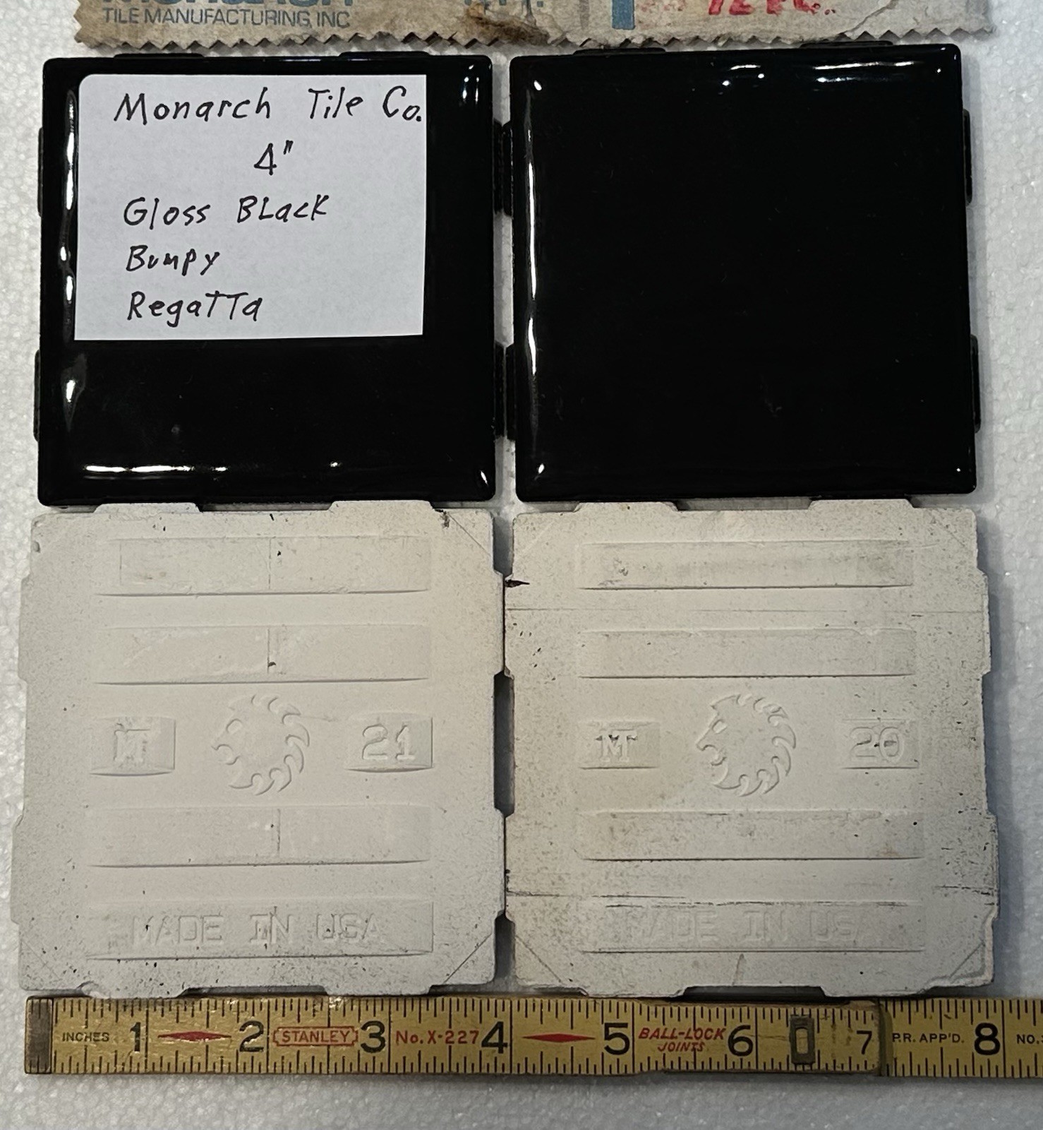 4 Pieces: Dark Rich Gloss Black: 4″ Very Bumpy Ceramic Tile by Monarch Co. NEW