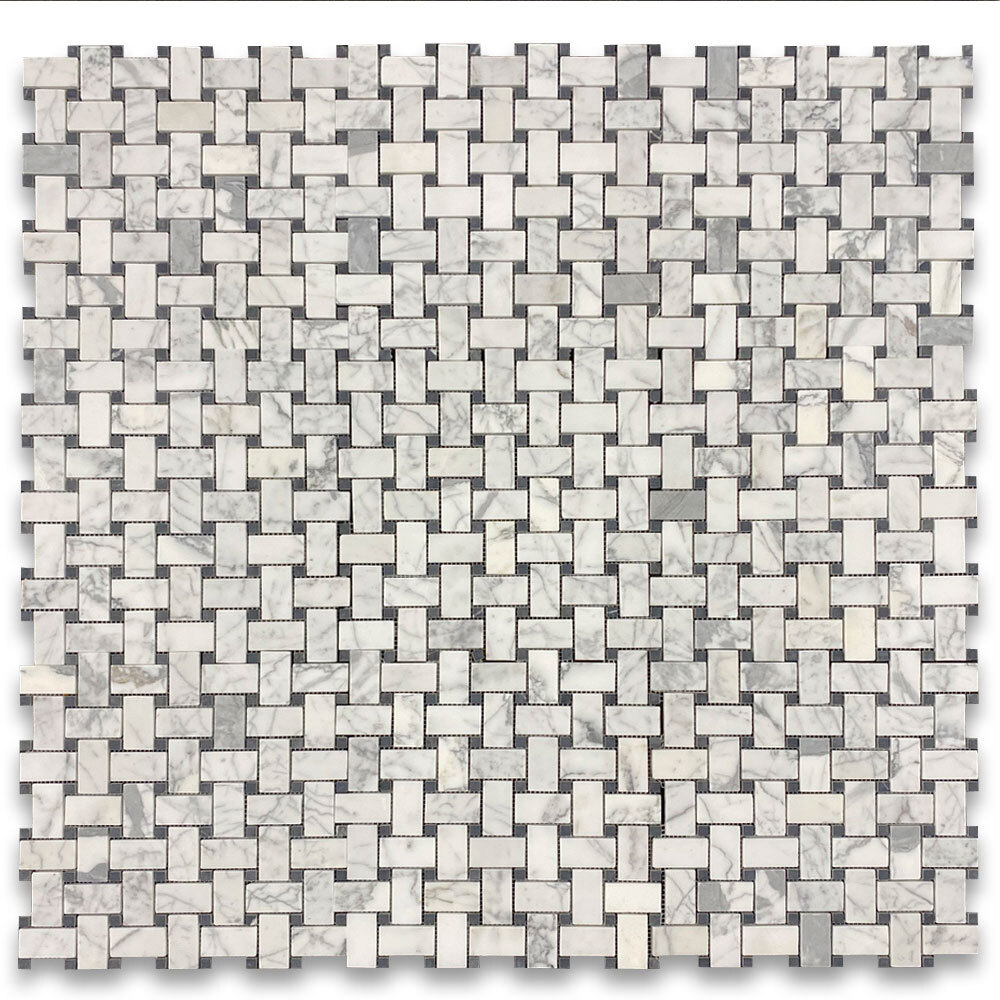 L651XH Basketweave Statuary Statuario White Marble 1×2 Mosaic Tile Honed