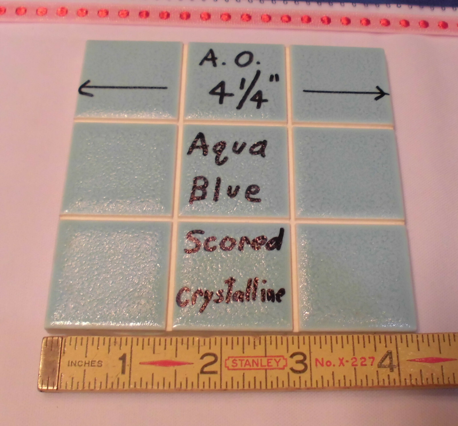 1 pc. *Aqua Blue* 4-1/4″ Scored Glossy Ceramic Tile by American Olean, NOS
