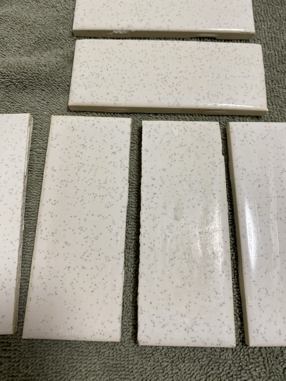 10 Vintage (1950-60s) White Speckled Ceramic Tile – CUT 1.5×4.25
