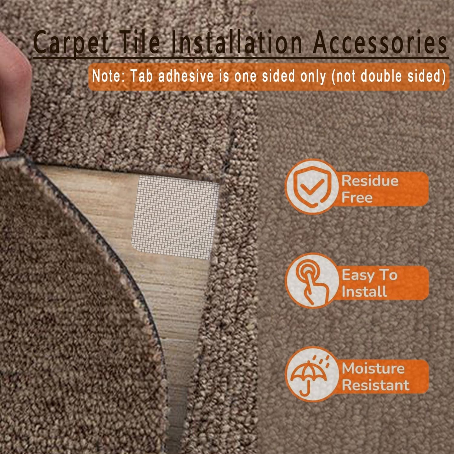 Carpet Tile Adhesive Connectors for Floating Floors – 4″ x 4″ (180-Pack)