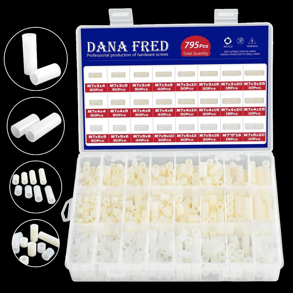 795Pcs Nylon Round Spacer Non-Threaded Plastic Standoff Hardware Assortment Kit