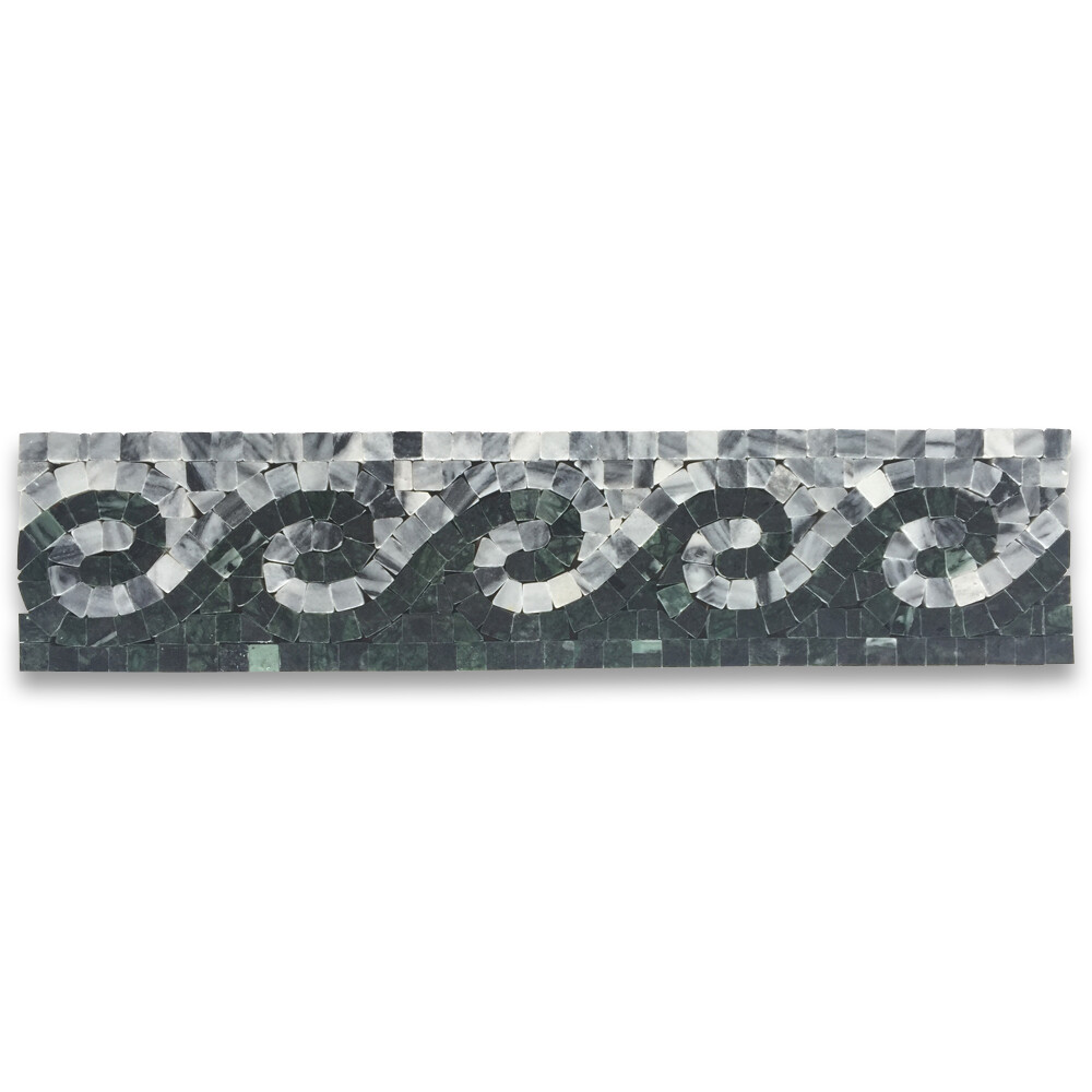 B0081P Marble Mosaic Border Listello Accent Tile Spray Grey 3.1×13.8 Polished