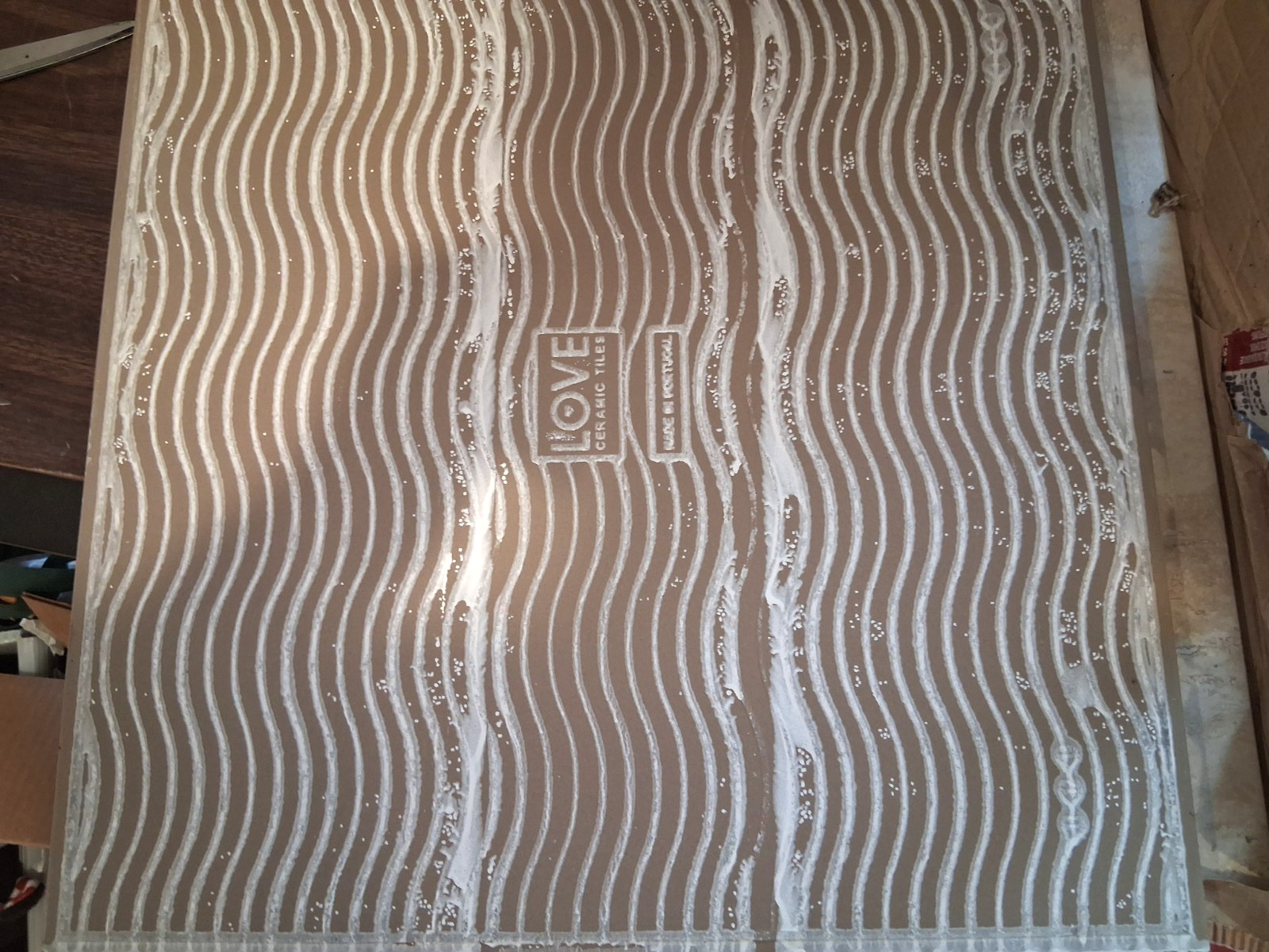 (ONE) 18″ x 18″ Beige LOVE Ceramic Matte LOOK DESIGNED Ceramic Tile, .25 in