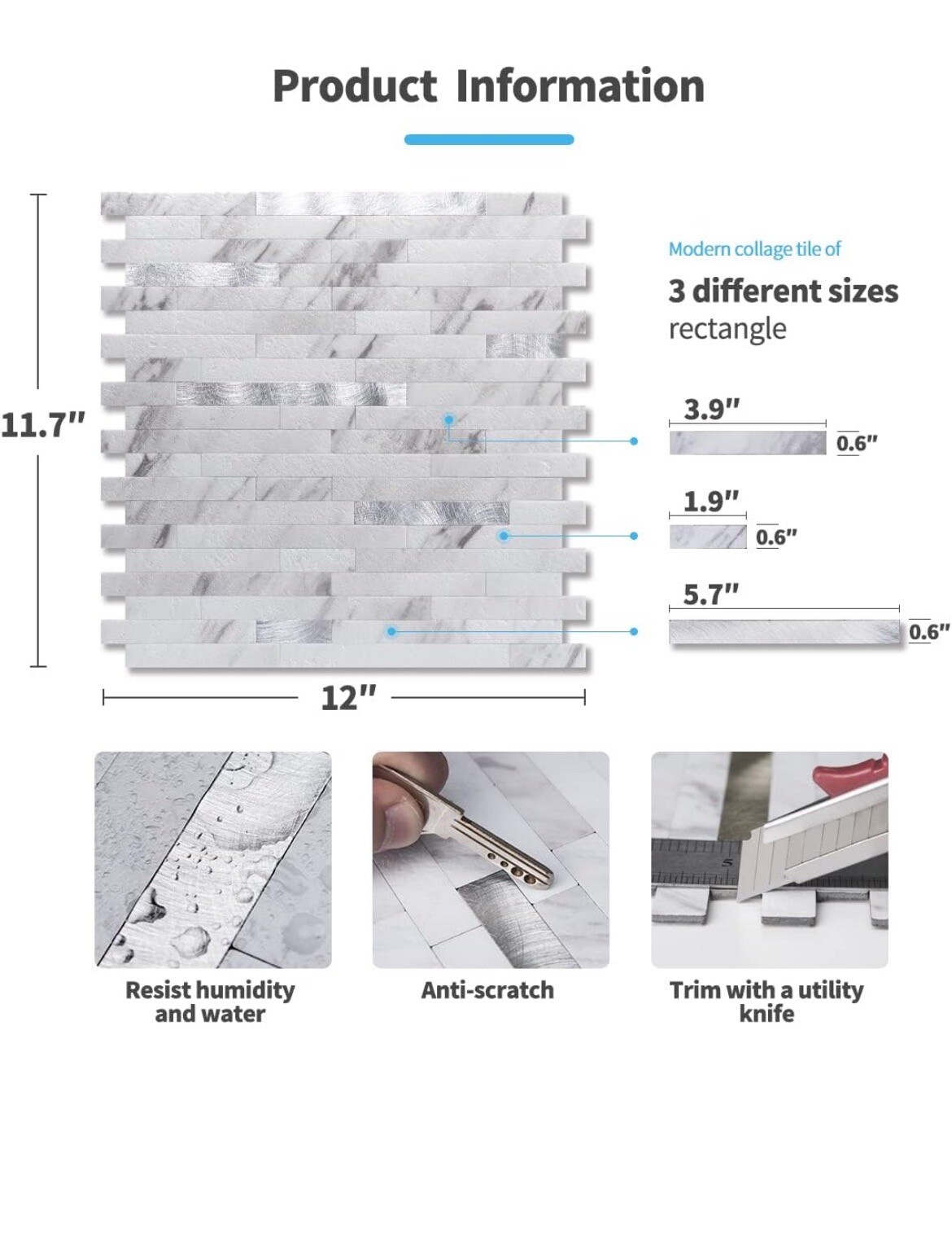 Dicofun Peel & Stick Backsplash Gray Metal Look DIY STRONG ADHESIVE Fast Ship