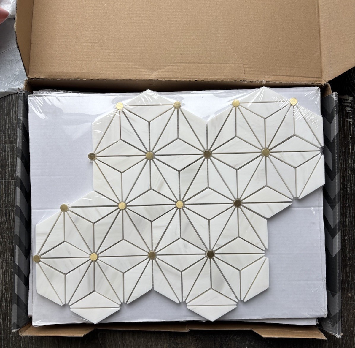 Nova Dolomite Brass Polished Marble Mosaic Insert Tile Wall Backsplash 5 Sheets