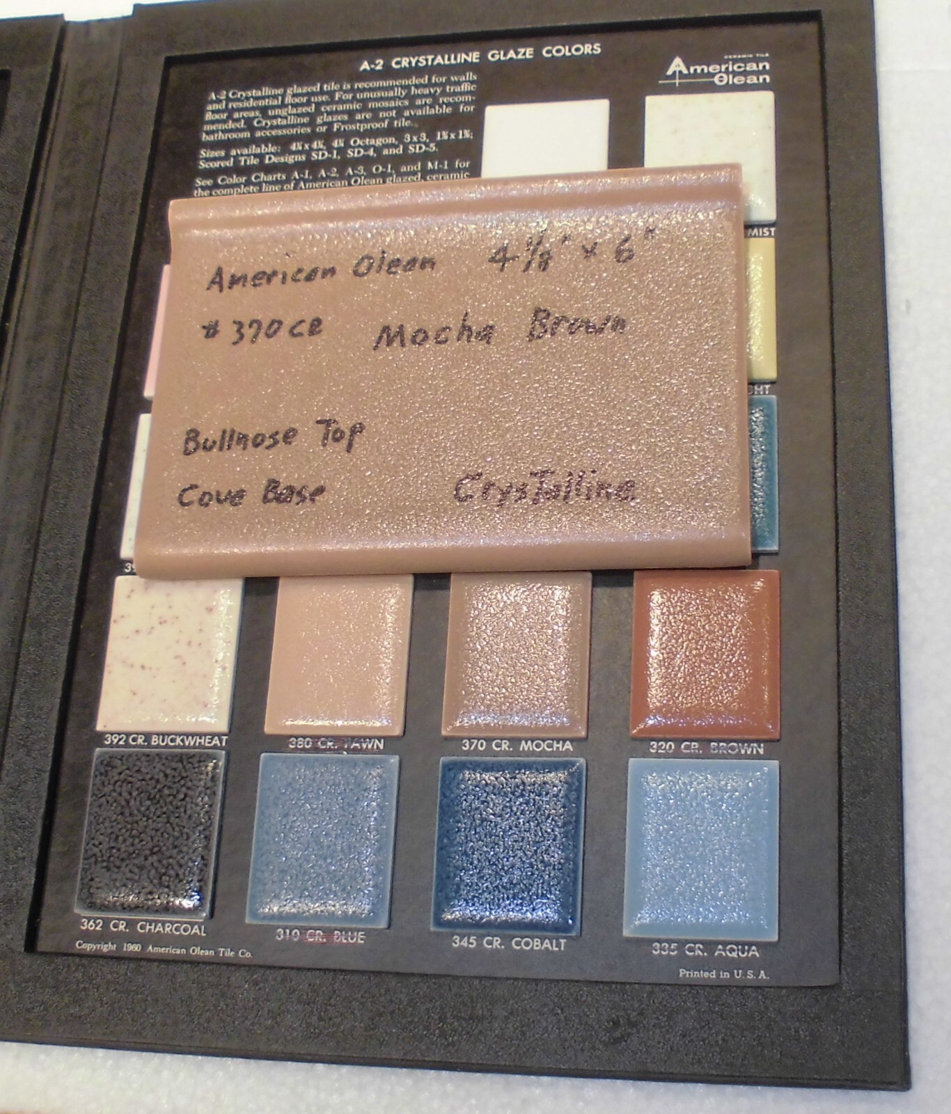 1 pc. Mocha Brown; base/cove Ceramic Tile; 4-1/8″ X 6″ by American Olean, New
