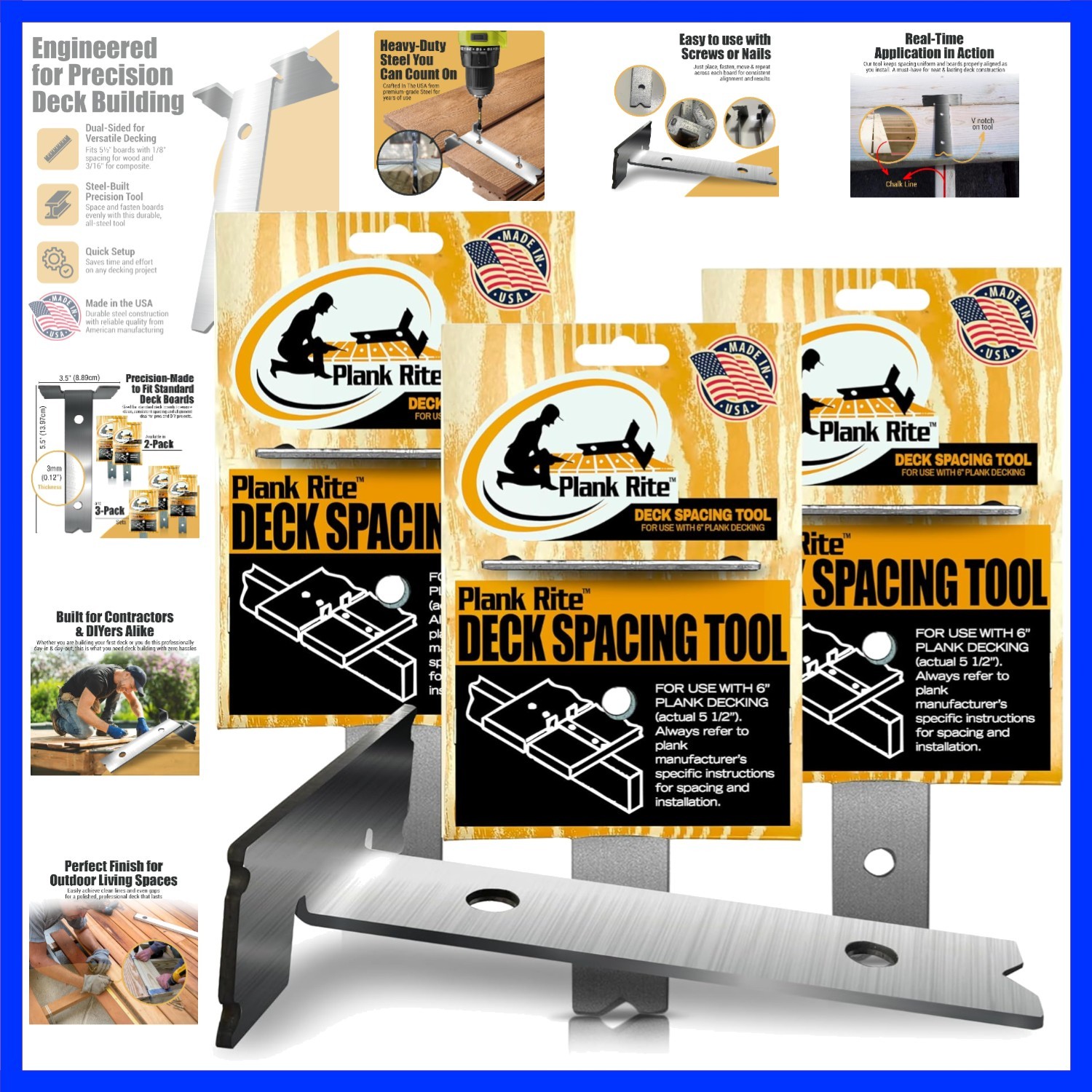 Steel Deck Spacing and Fastening Tool 3 Pack for Use with 5-1/2 Inch Deck Boa…