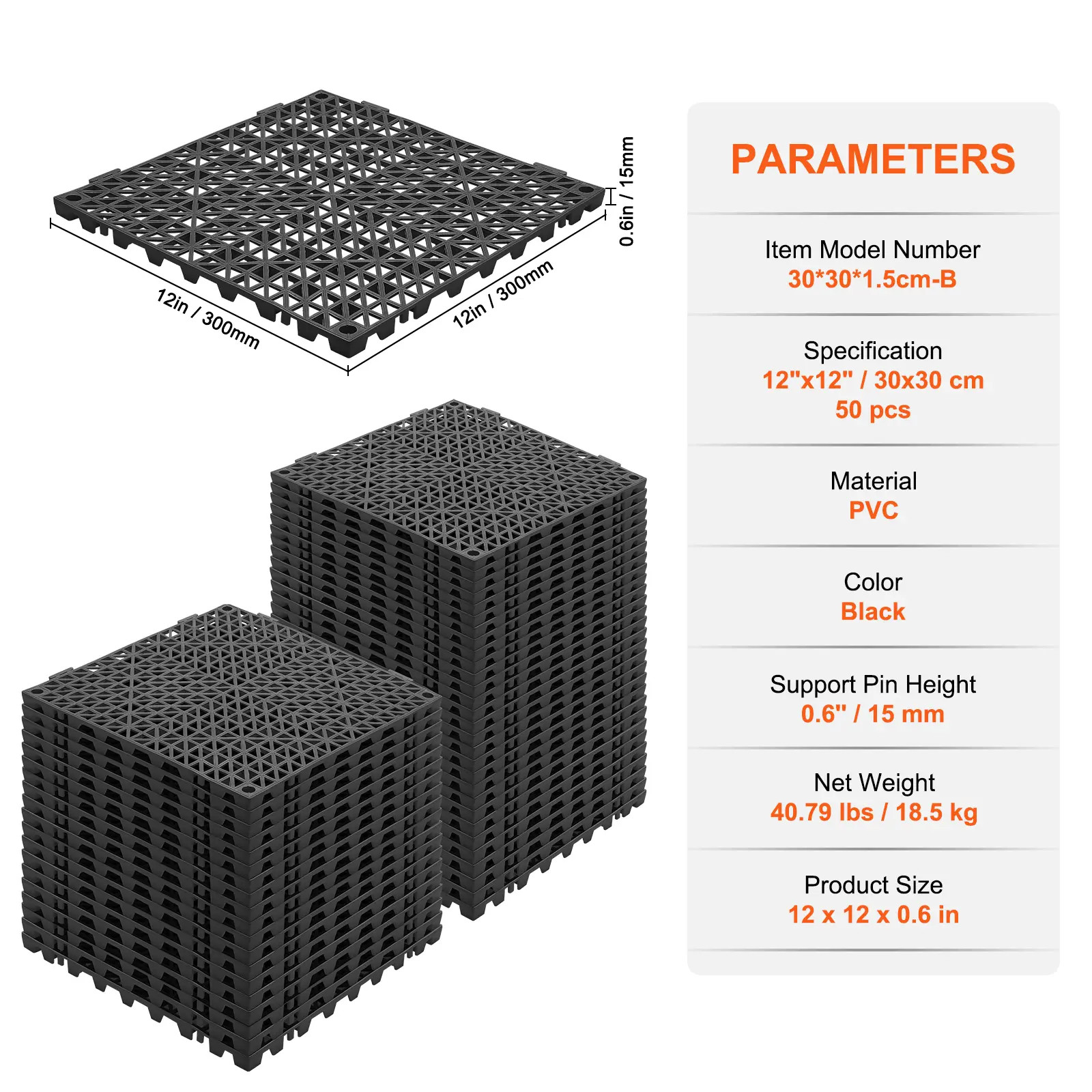 New Interlocking Tile 50PCSDrainage Tiles 12″ x12″ SplicingSoft PVC Interlocking