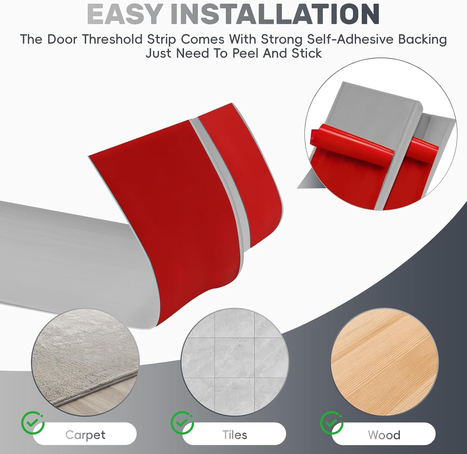 Vinyl Floor Transition Strip Door Threshold Self Adhesive 0.6” (H) – 72”(L), T