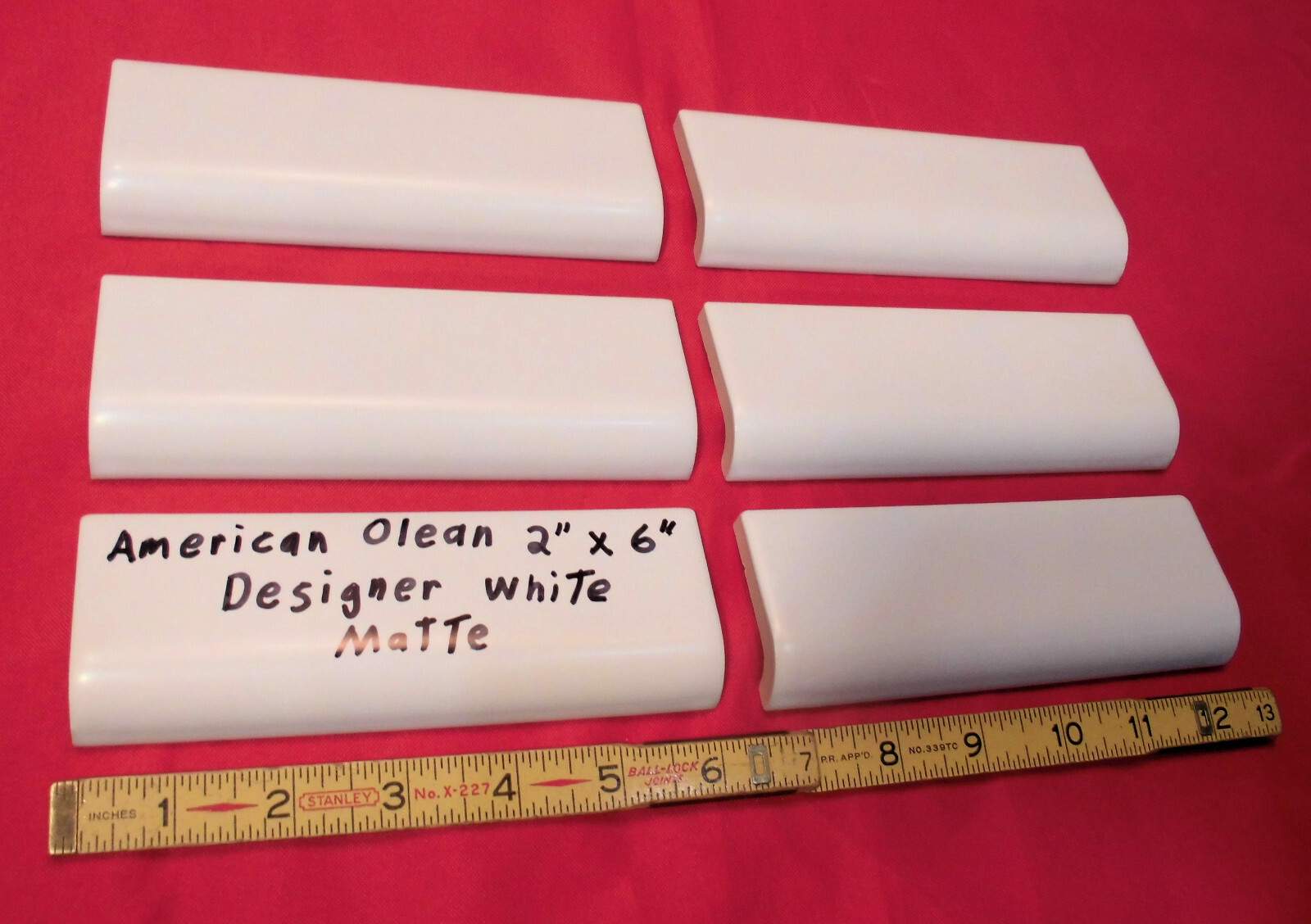 6 pcs. Matte White 2″ X 6″ X 5/8″ Ceramic Radius Bullnose Tile: Designer White