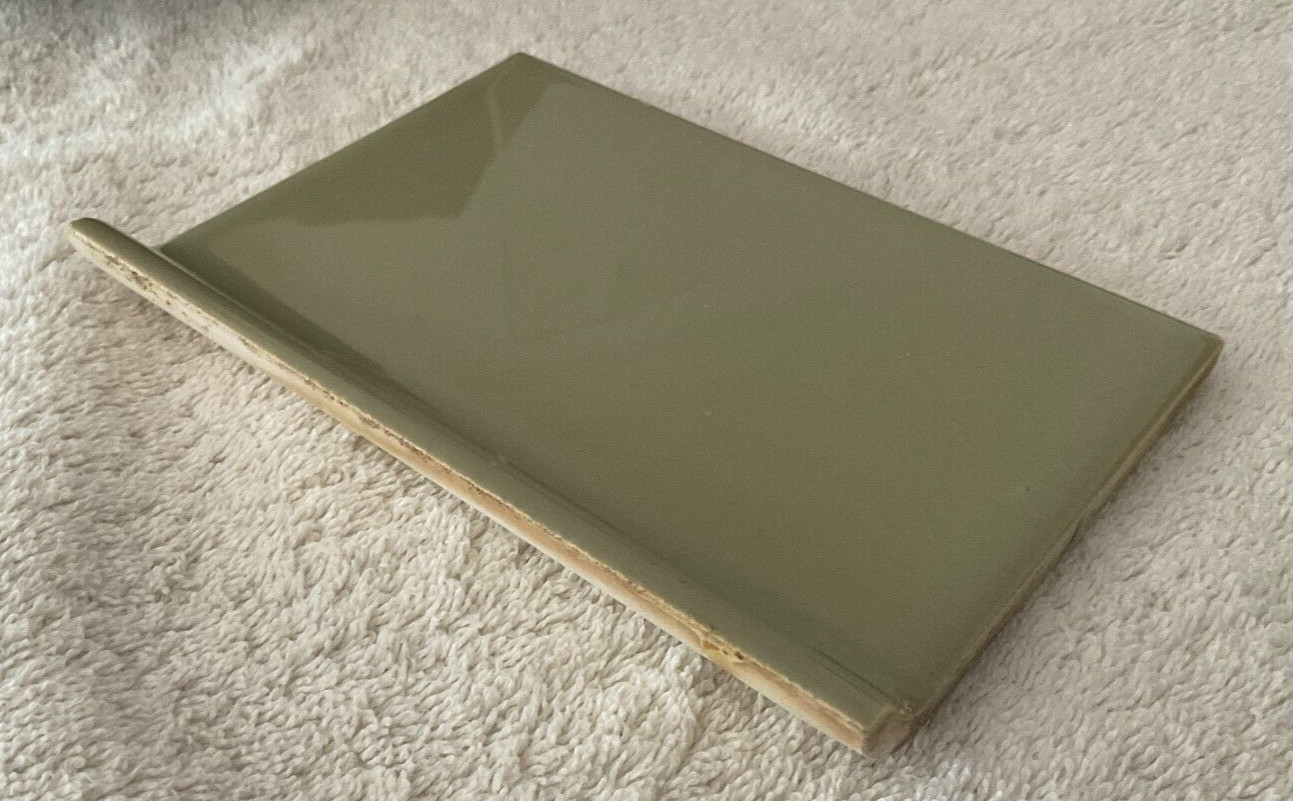 Vintage Avocado Green Glossy Ceramic Tile Cove Base 3 3/4”X 6” NOS