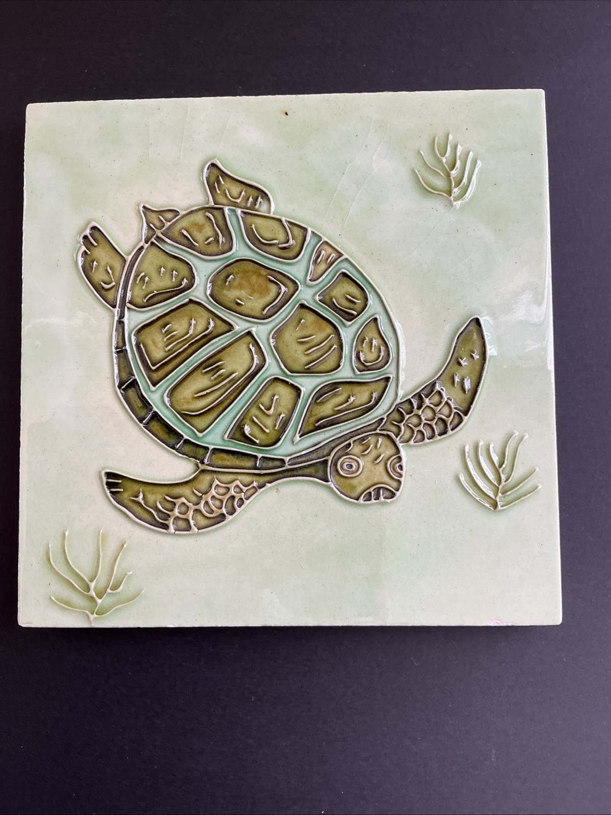Tropical Sea Turtle Ceramic Tile Green 6×6 In Square With Hanger