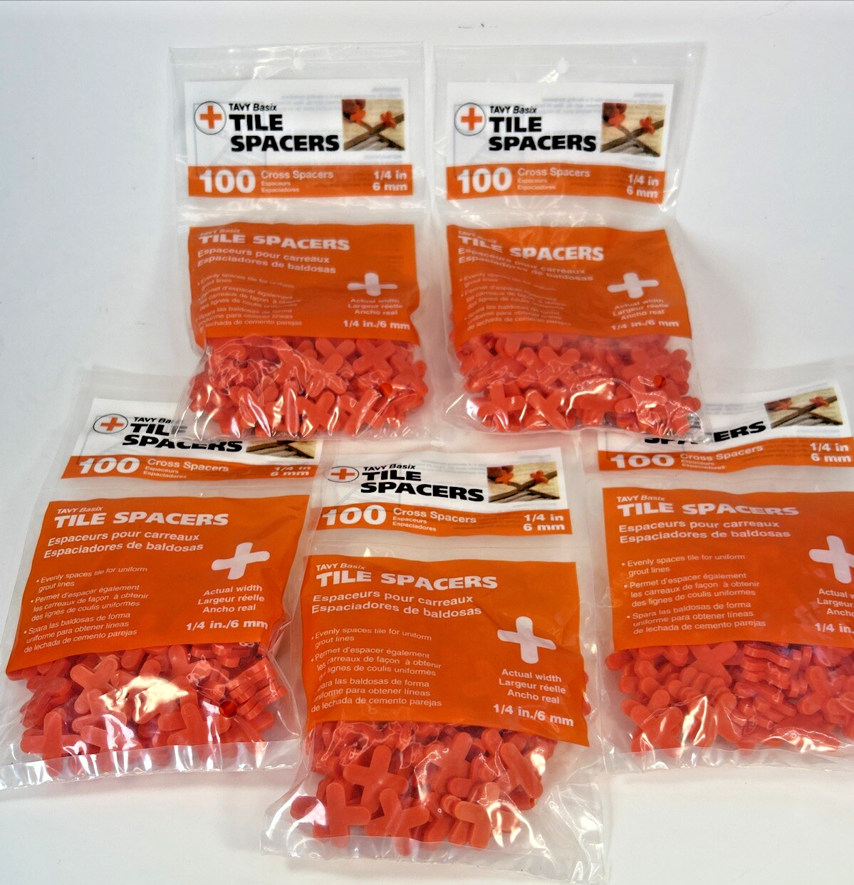Tavy Basix | Cross Tile Spacers | 1/4in- 6mm | 500 Pc. Five Pack | New