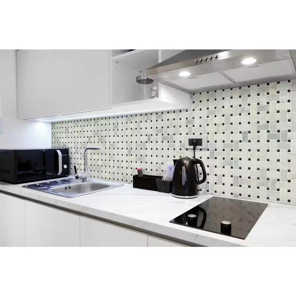 Greecian White Basket Weave 12 In. X 12 In. X 10Mm Honed Marble Mesh-Mounted Mos