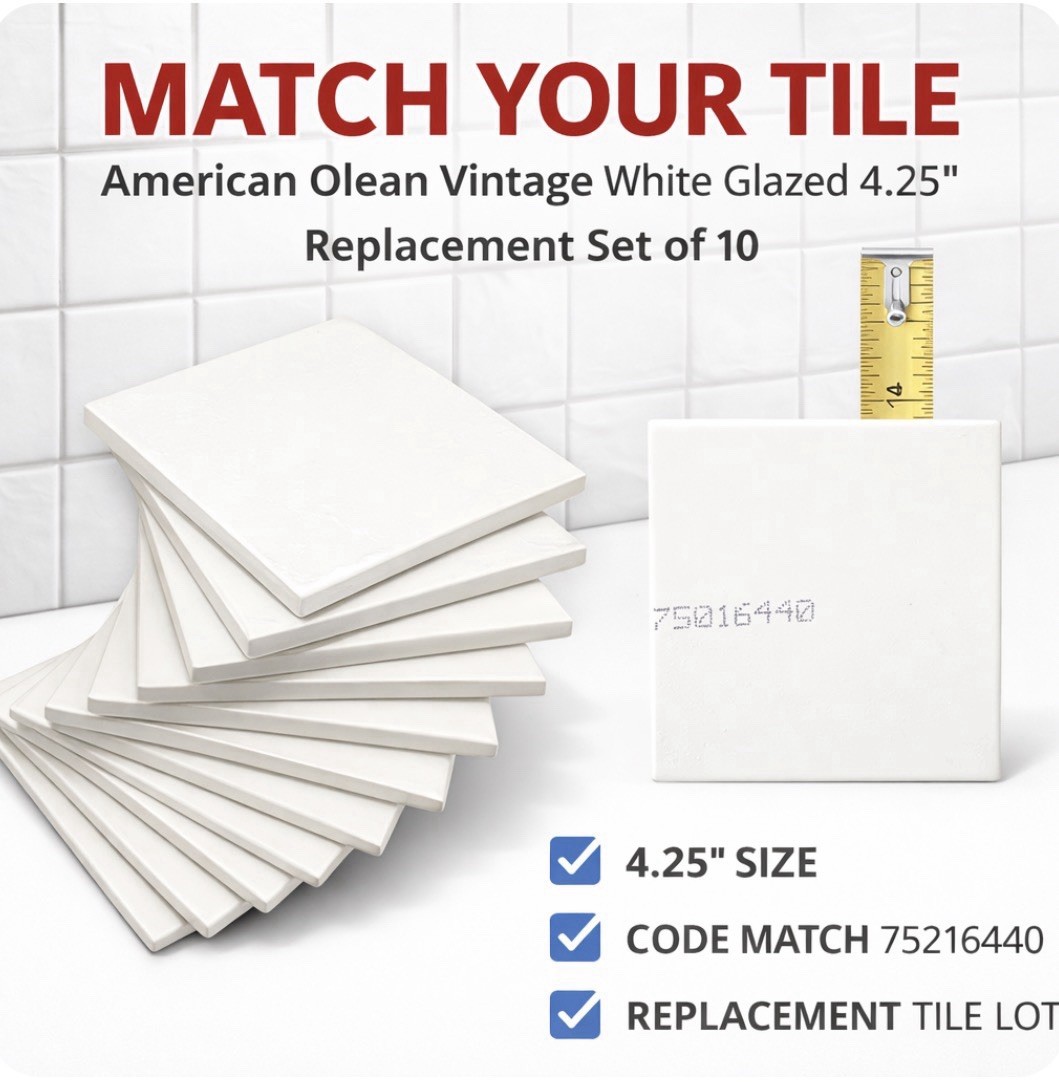 American Olean White Tile 4.25” 75216440 Replacement Lot of 10