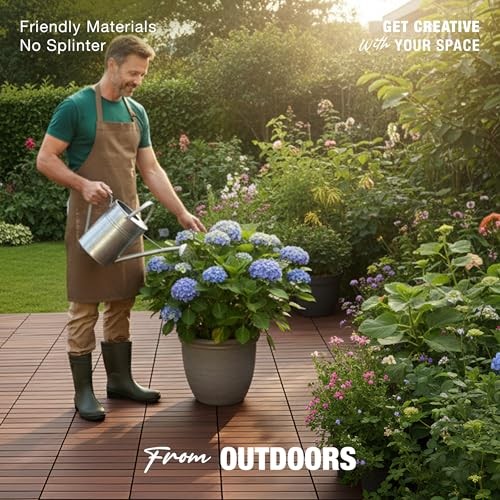 Premium Acacia Wood Interlocking Deck Tiles, 12″x12″x0.9″ Dark Brown – Striped