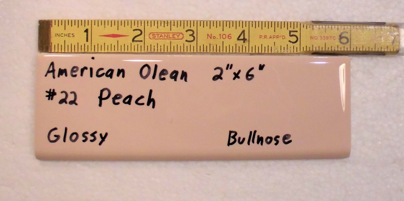 1 pc. *PEACH COLOR* Ceramic Bullnose Tile 2” X 6” By American Olean, NEW STOCK