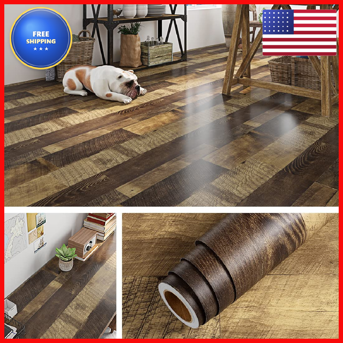 Livelynine Reclaimed Wood Vinyl Flooring Roll Waterproof Vinyl Plank Flooring