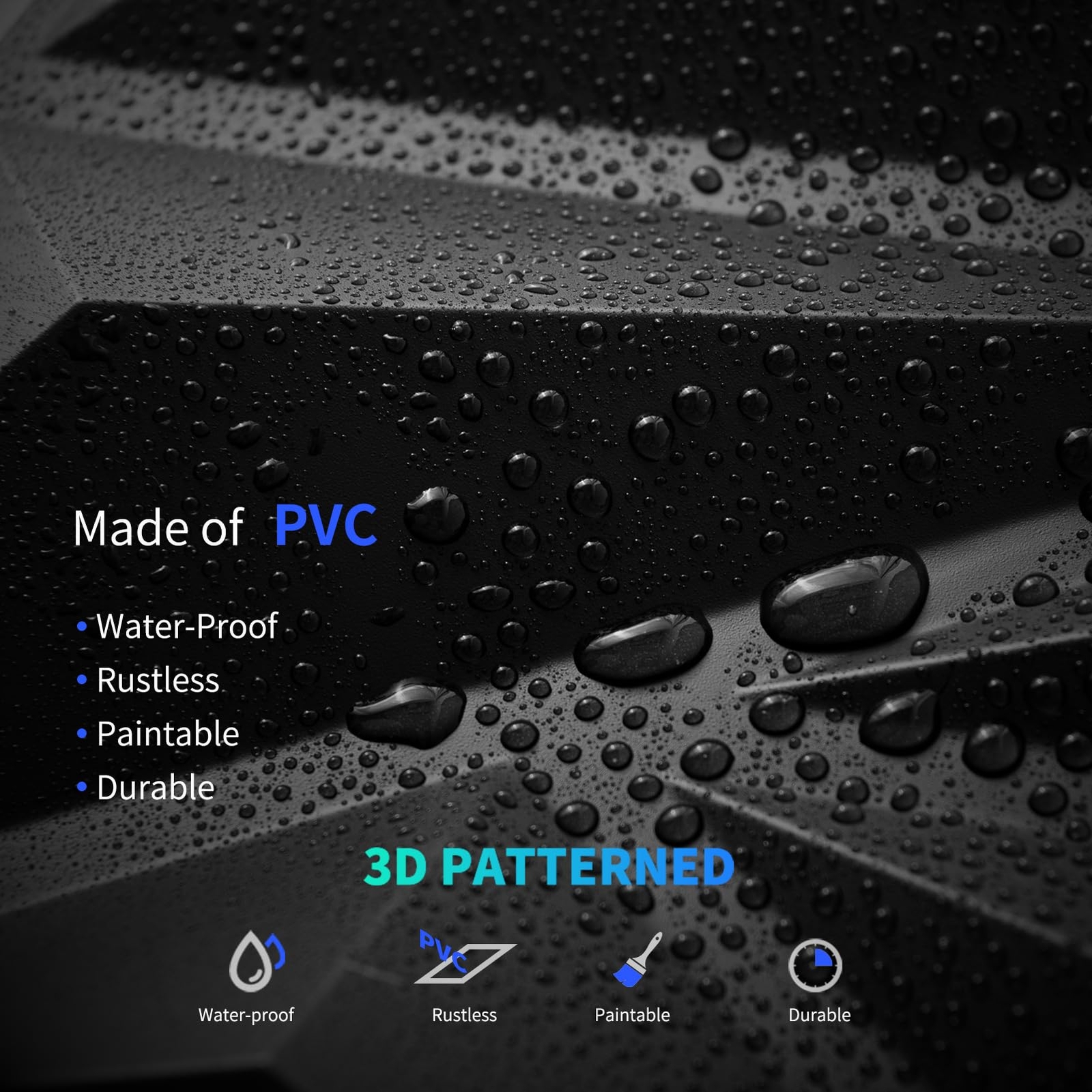 3D Wall Panels Diamond Textured PVC for Interior Decor Black 12″x12″ 33 Pack