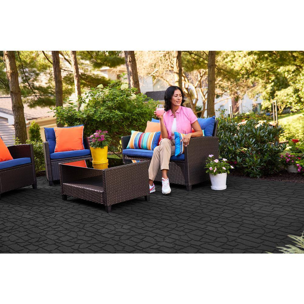 24 In. X 12 In. X 5/8 In. Black Interlocking Dual-Sided Rubber Paver (9-Pack)