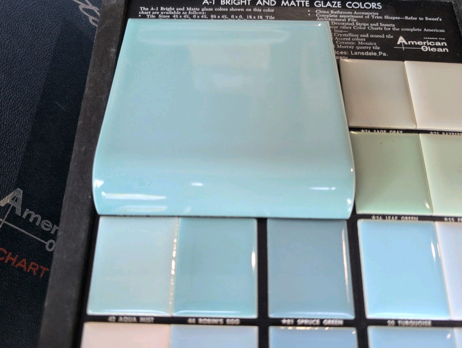 1 pc 4-1/4″ Ceramic Tile Mud Bullnose A4402 #44 Robins Egg American Olean Gloss