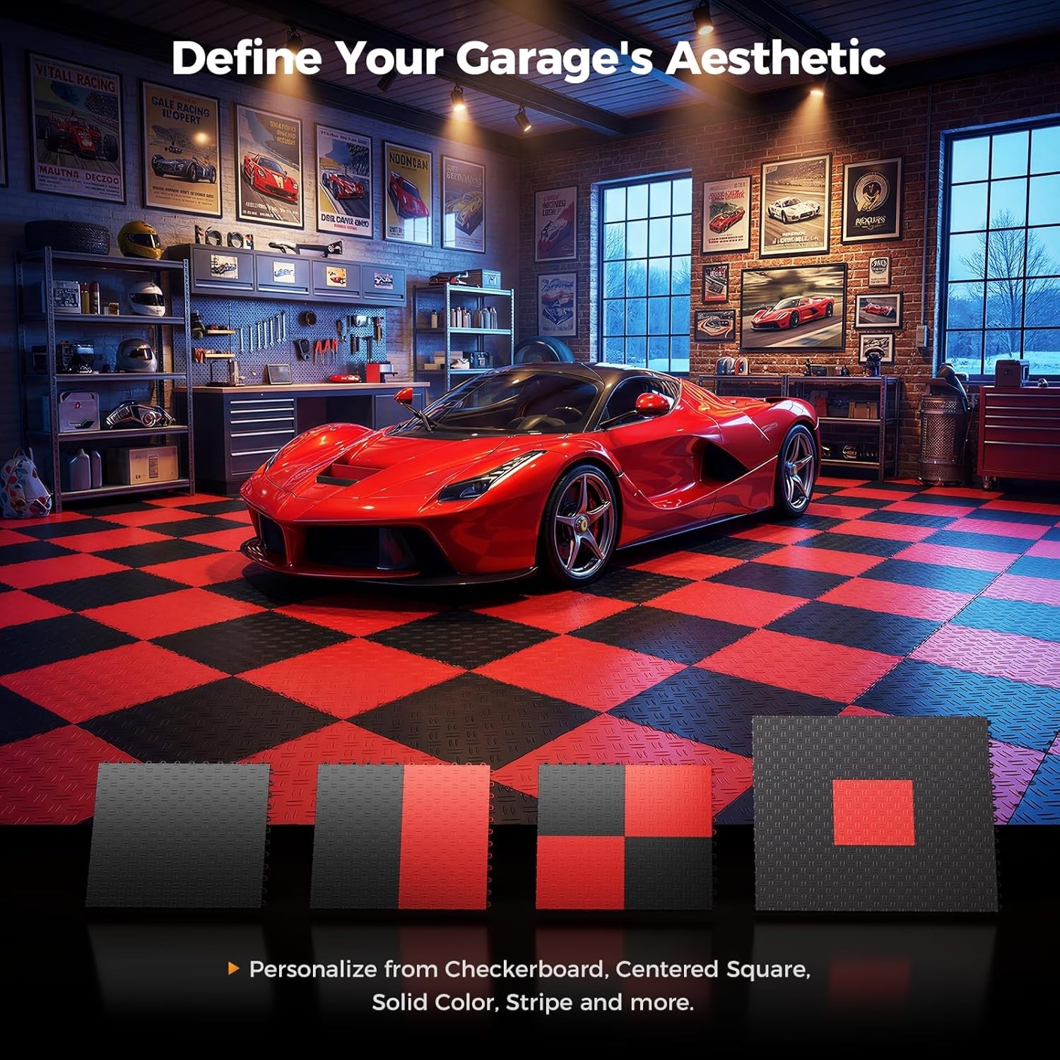 260225 Garage Floor Tiles Heavy-Duty Interlocking (50-Pack with 4 Edge Pieces)