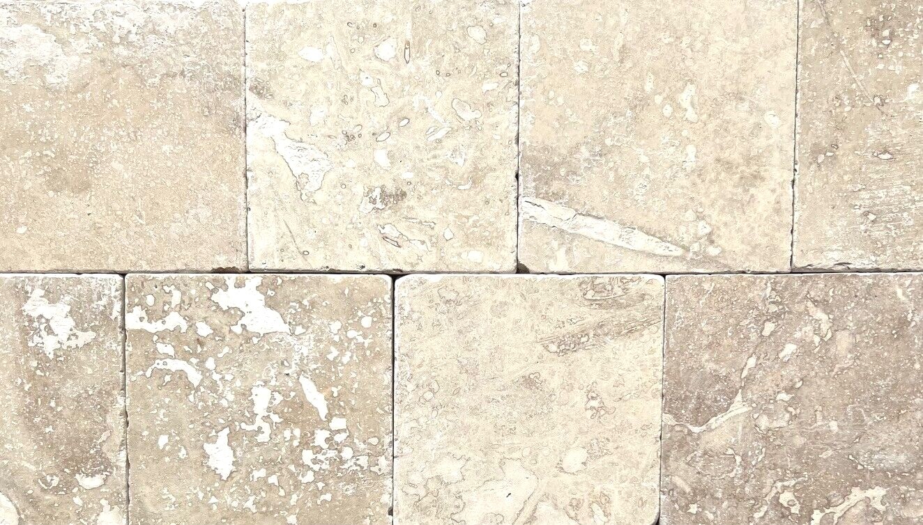 Ivory Mix 4×4 Tumbled Filled Travertine Floor Wall Tile (Sold per piece)