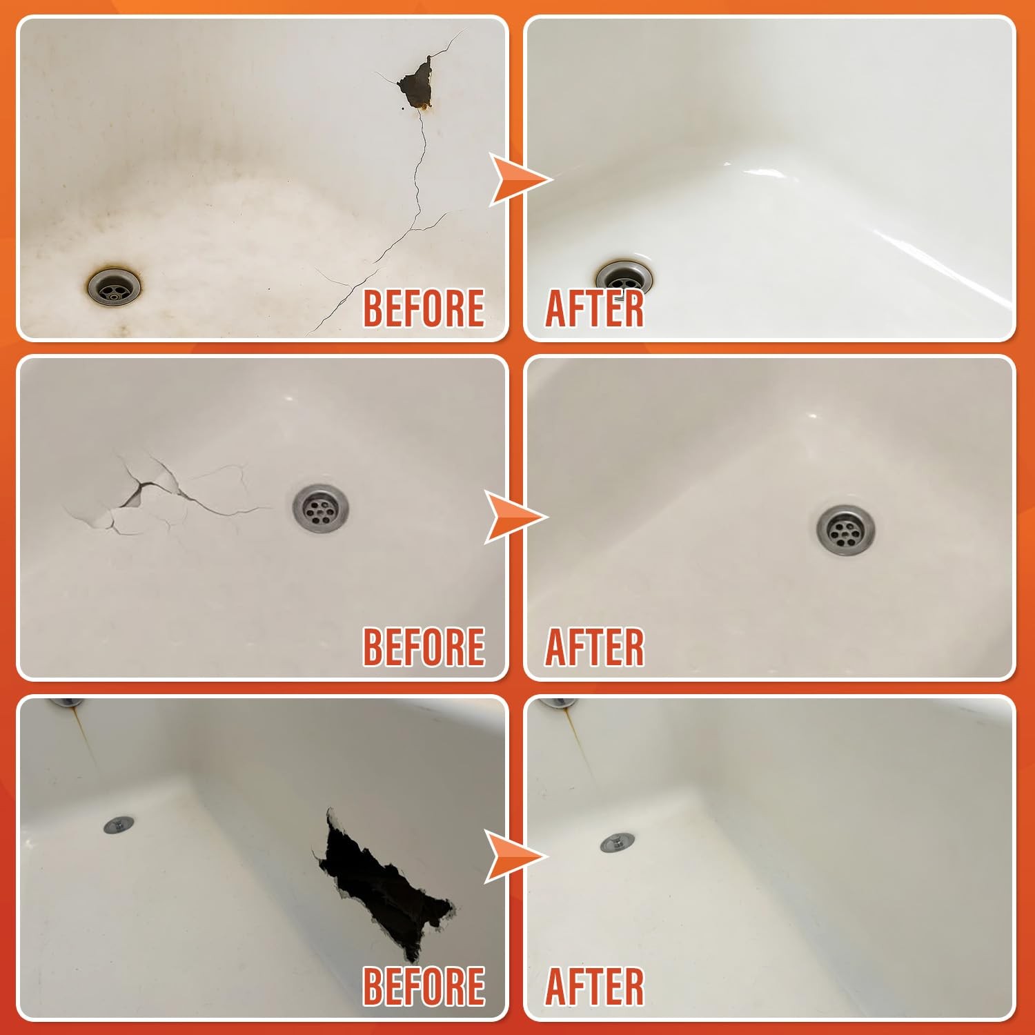 Fiberglass Tub Repair Kit Waterproof Color Match Chips Cracks Holes White