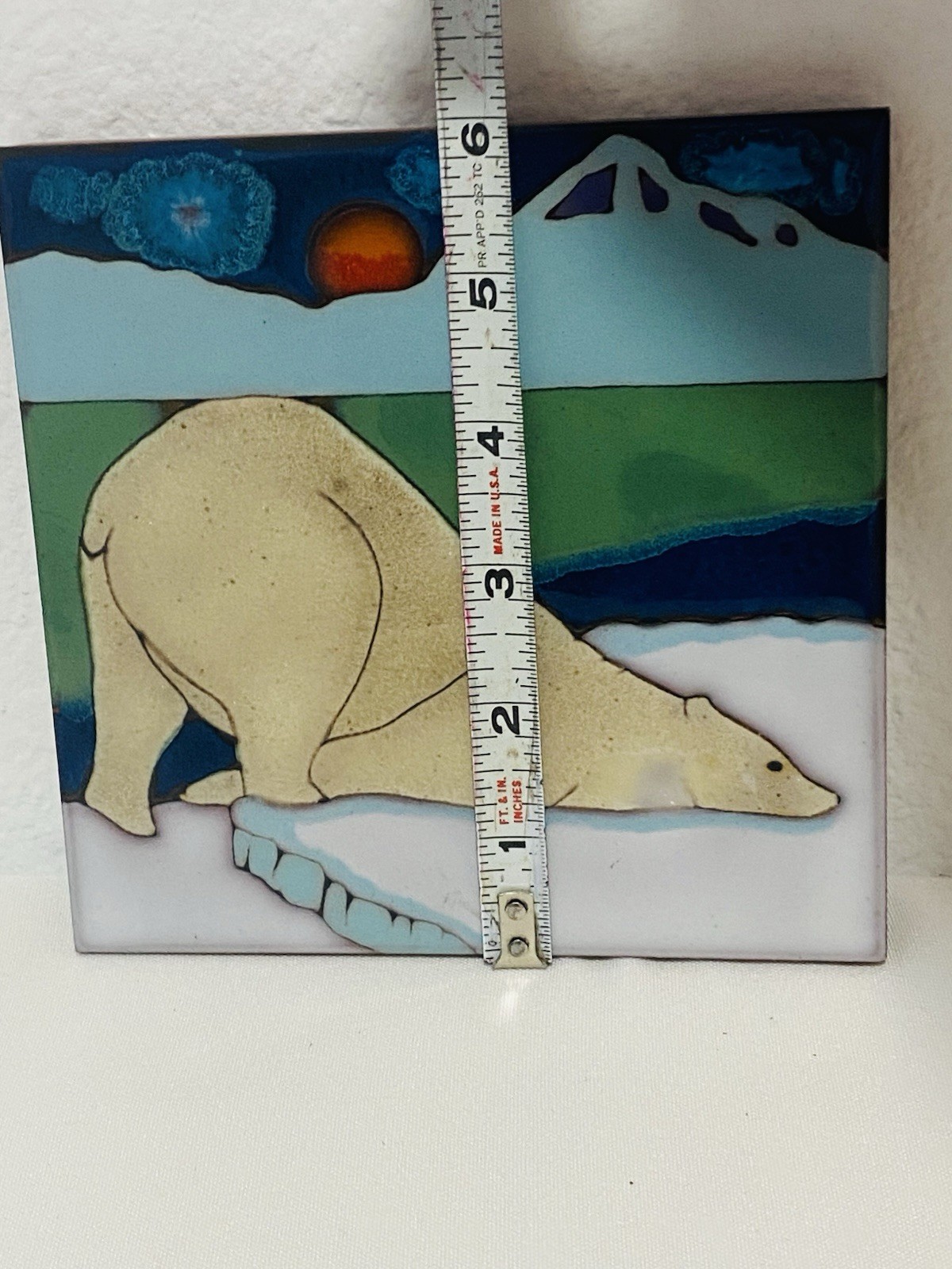 Ceramic Tile Aurora Polar Bear Hot Plate, Trivet Backsplash Installation Art
