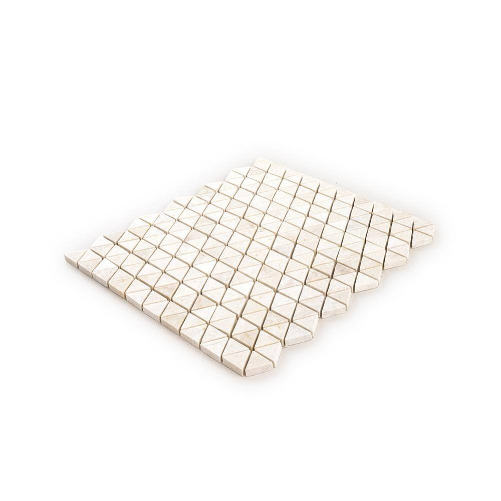 Cavern Vanilla Cream 11 In. X 10.875 In. Triangle Honed Marble Wall and Floor Mo