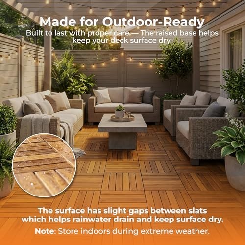 Interlocking Deck Tiles Snap Together Wood Flooring – 12 X 12 Acacia Hardwood Ou