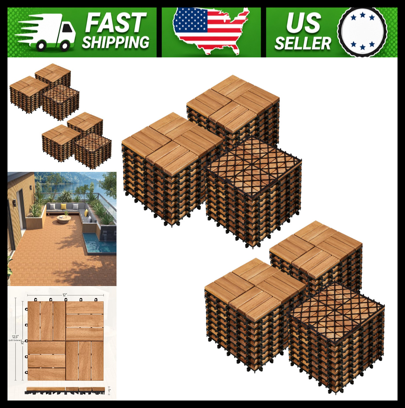 Yaheetech 54-Piece Acacia Wood Interlocking Patio Deck Tiles