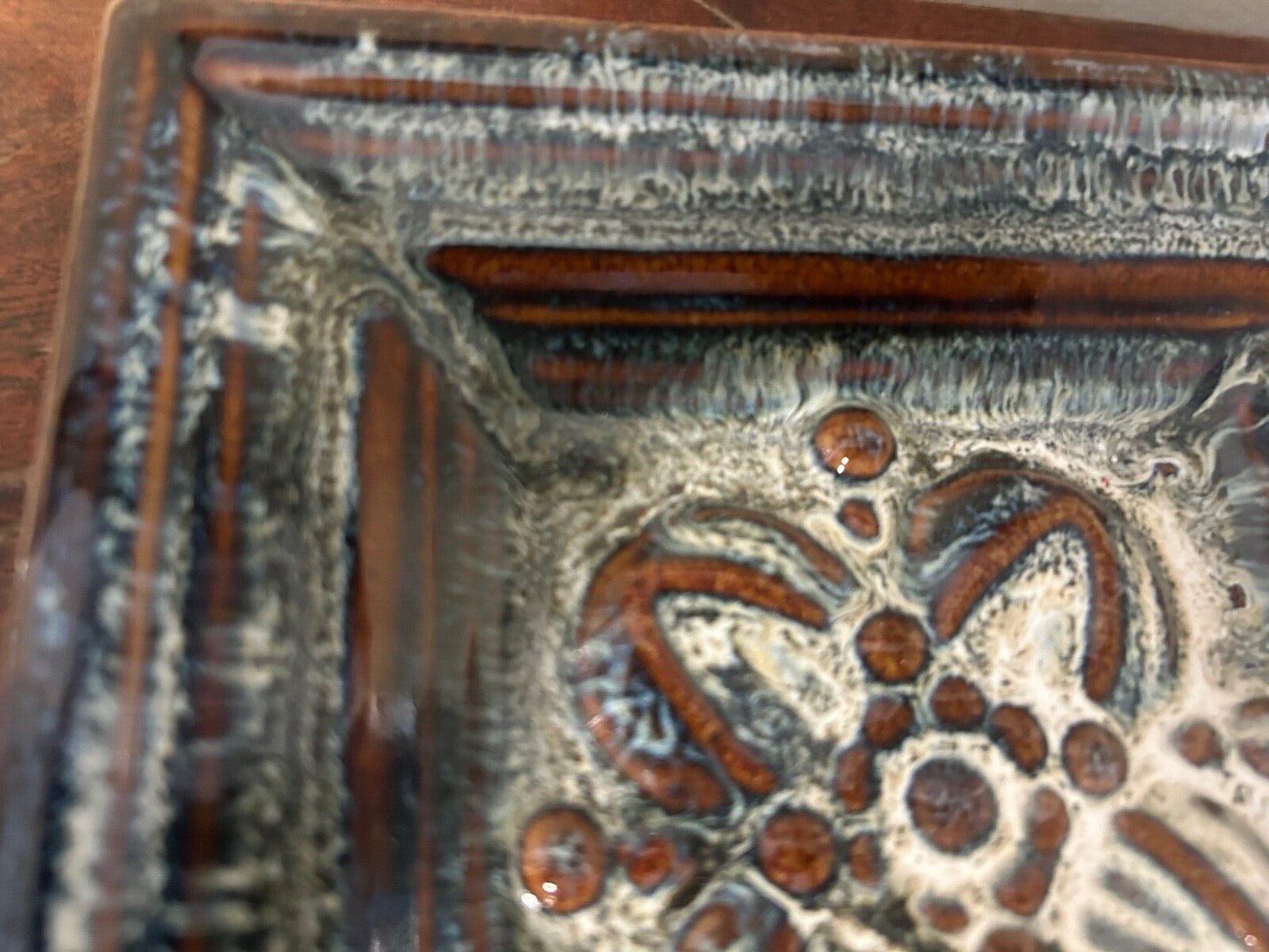 2 Decorative Square Rustic Ceramic Pottery Tiles Wall Hangers 6.5 x 6.5 in