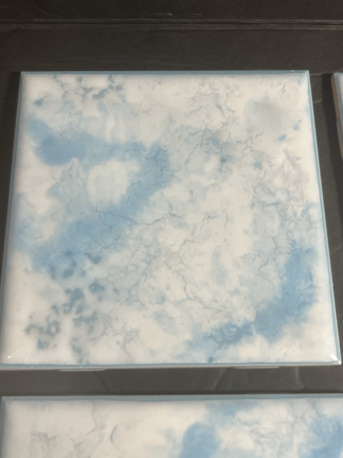 Vintage Ceramic Tile NTK Nippon Japan Powder Blue White Veined NOS Lot Of 4