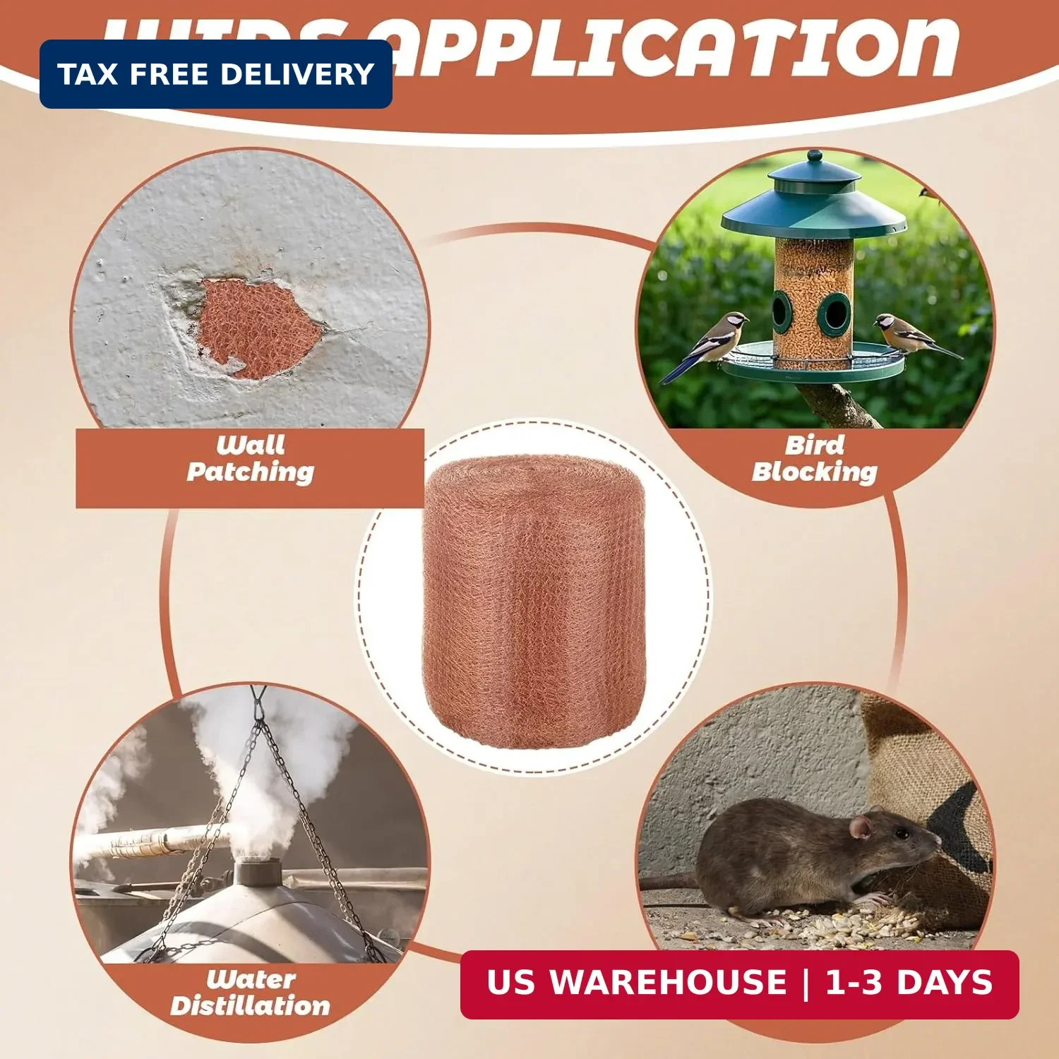 5 in x 100 ft Copper Mesh Rodent Control, Proof Wire Screen Roll, Rustproof Pure