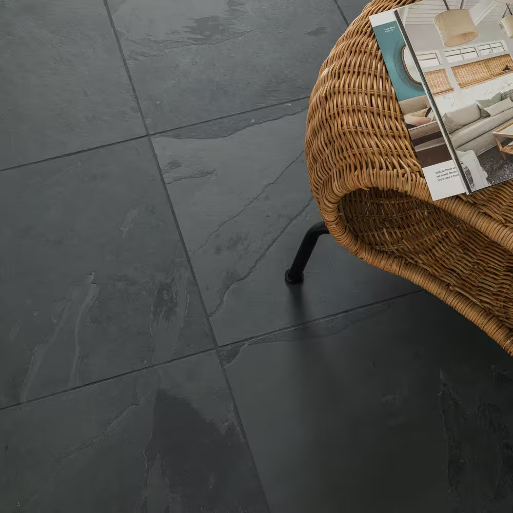 Montauk Black Slate Rectangle 18 In. X 36 In. Natural Textured Stone Look Floor
