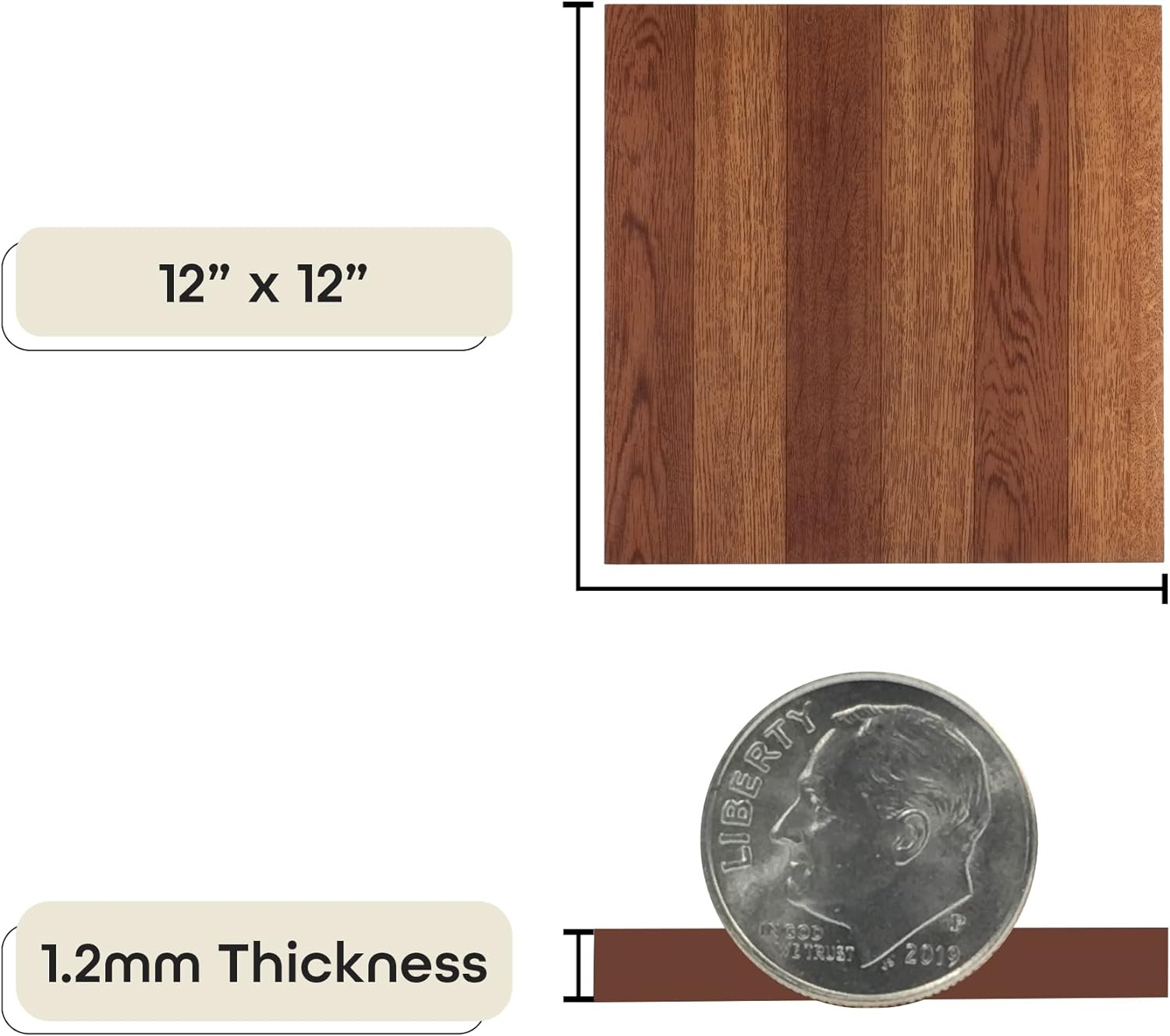 Tivoli Self Adhesive Vinyl Floor Tiles, 45 Tiles – 12″ X 12″, Medium Oak Plank-L