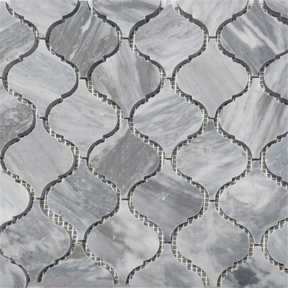 K892XP Bardiglio Gray Marble Arabesque Baroque Lantern Mosaic Tile Polished