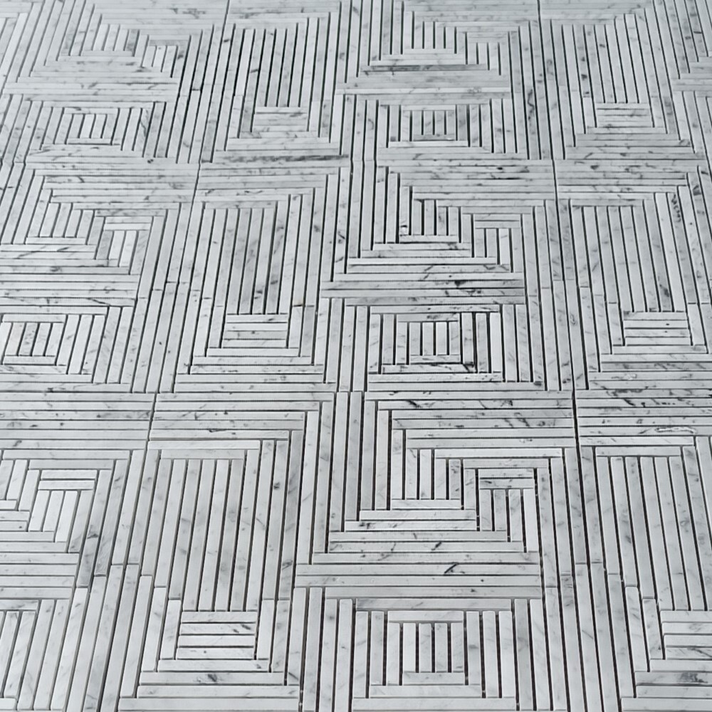 C7PXH Carrara White Marble Maze Mosaic Tile Random Linear Mixed Strip Honed