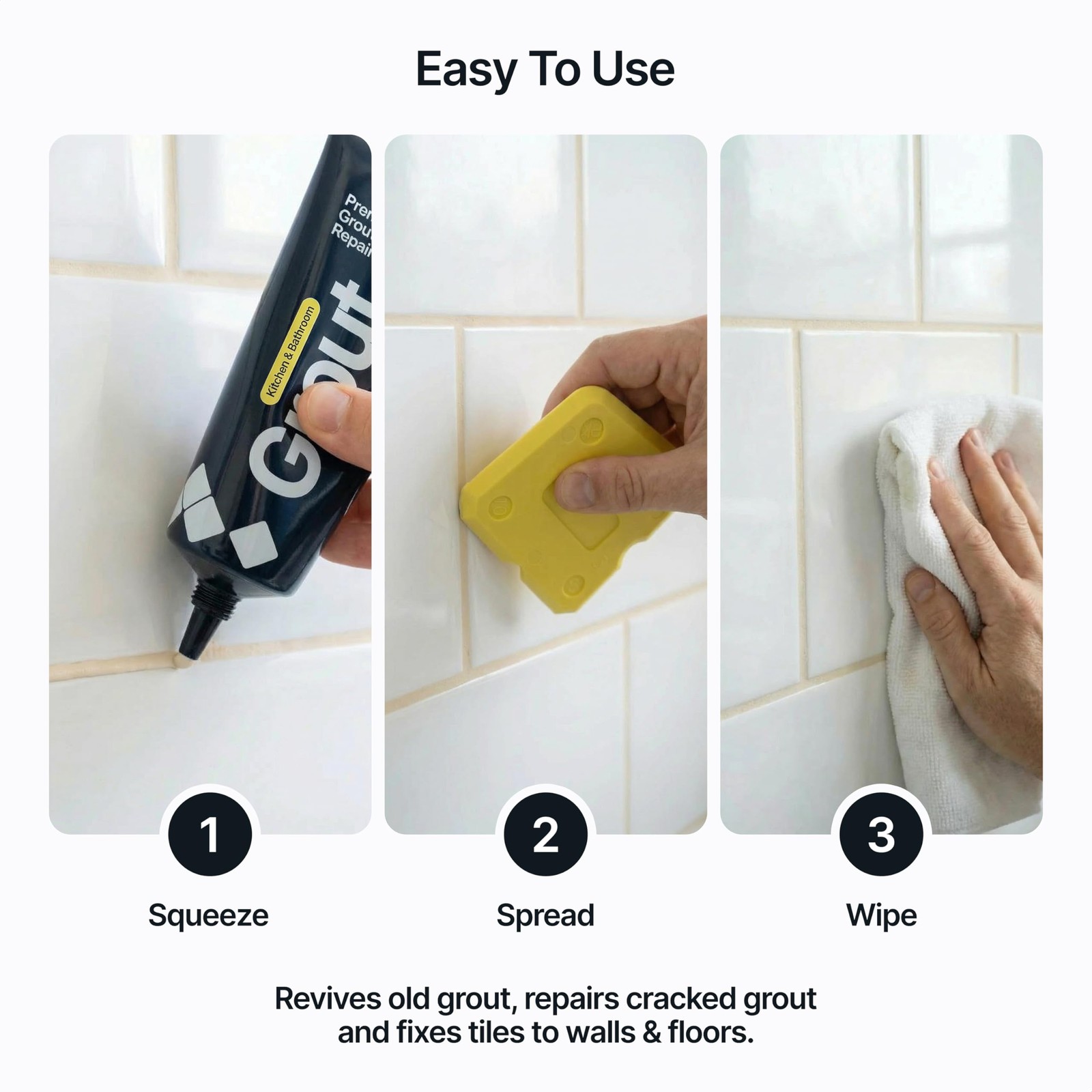 Cream Grout Reviver Kit | Ready Mixed Grout Repair 400g / 210ml with 4 Piece …