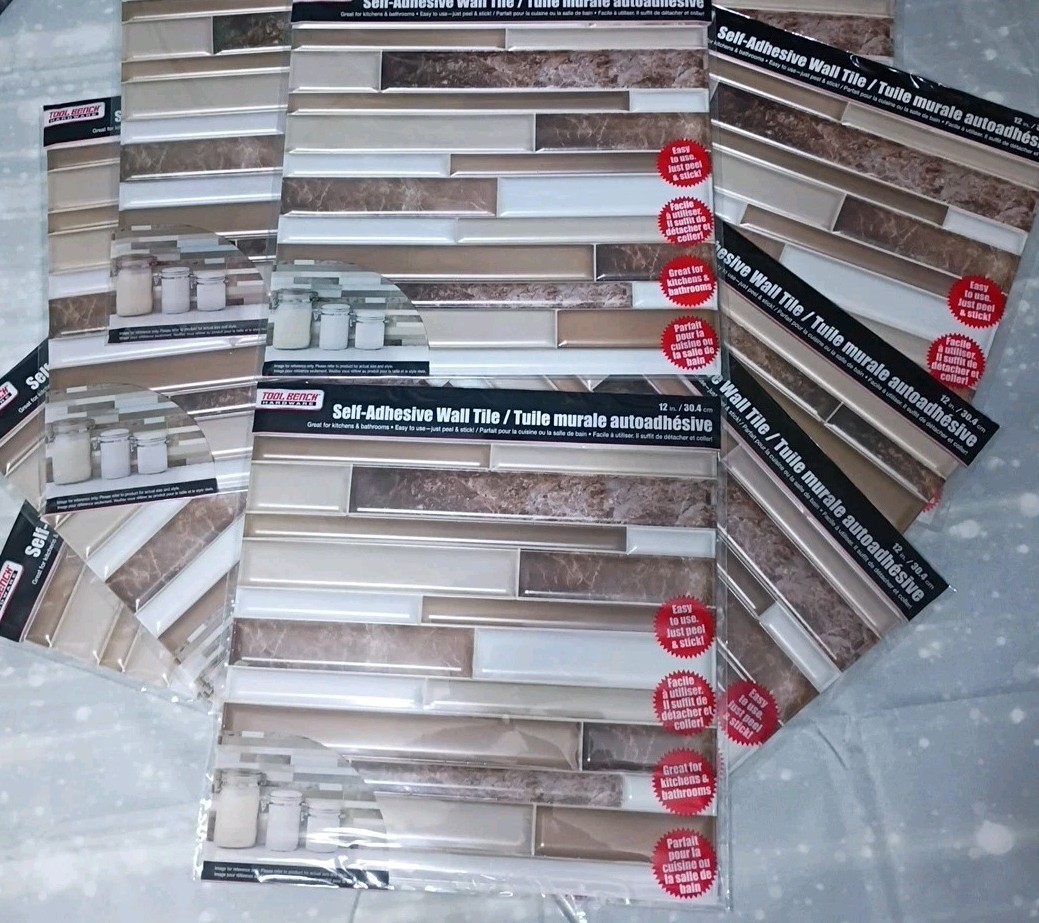 LOT 10 Sheets Hardware Self Adhesive Tan Brown and White Wall Tile 12×12 in
