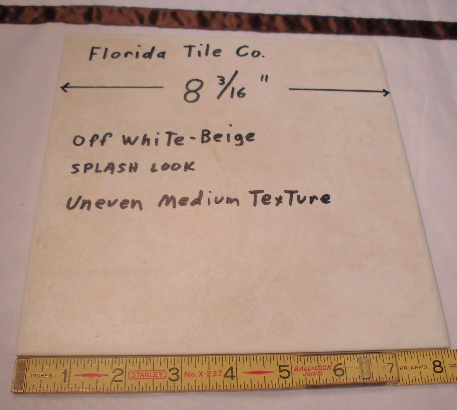 1 pc. Florida Ceramic Floor Tile 8-3/16″ *off-white beige* medium textured New