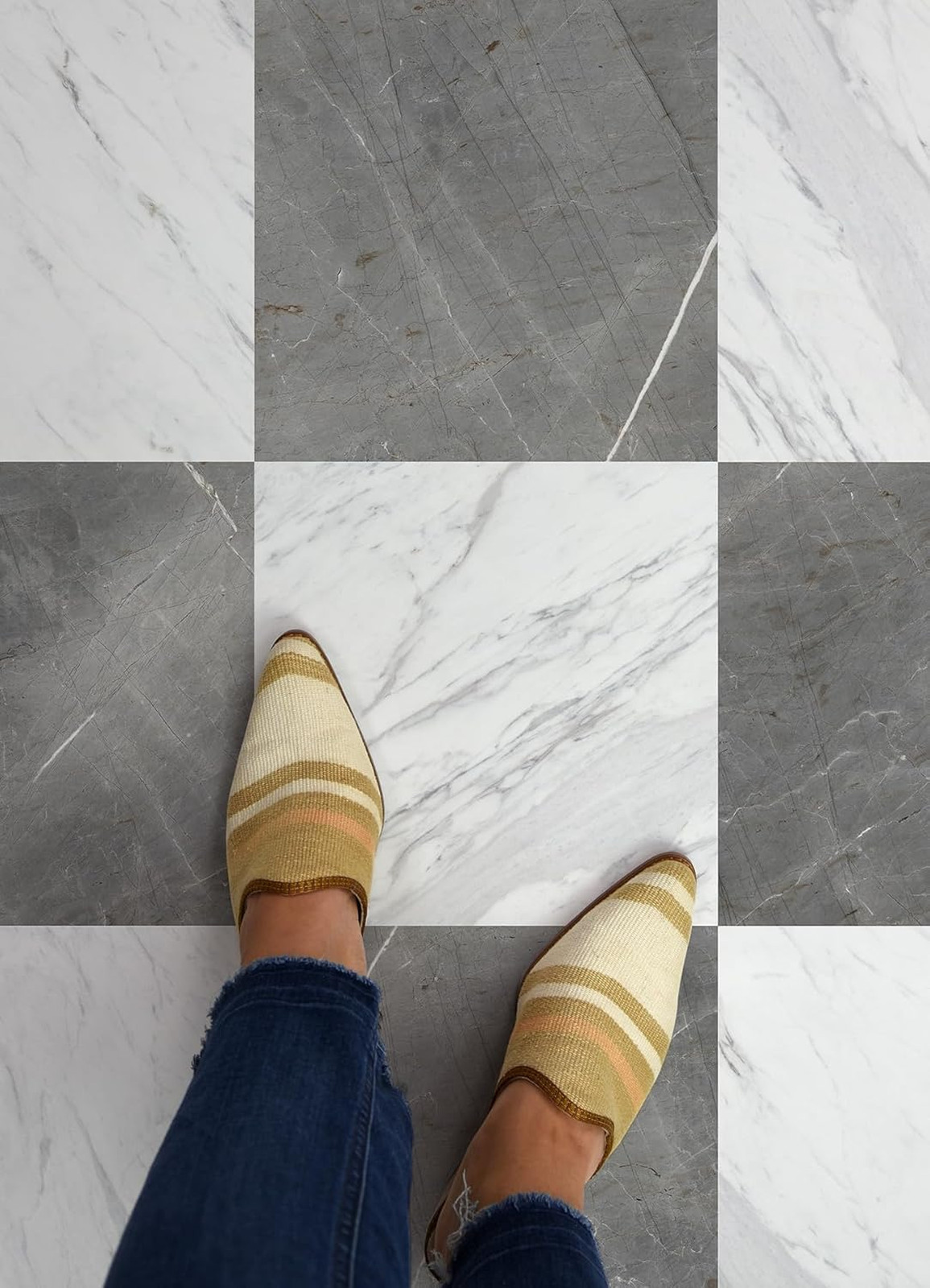 Vinyl Floor Tiles Grey and White Marble Peel and Stick 12×12 Inches 10 Pack