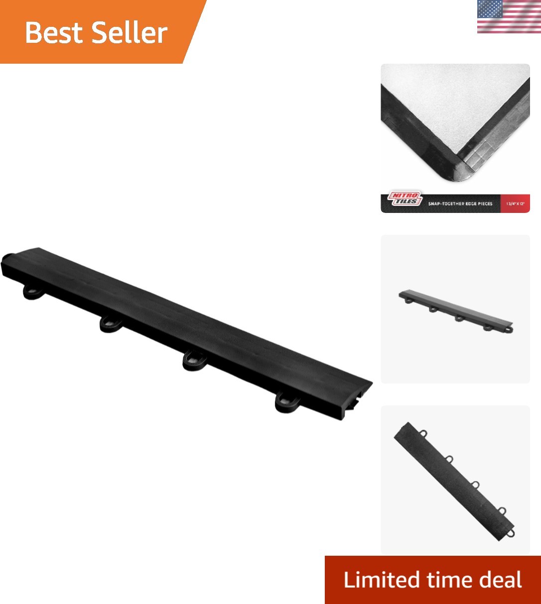 Smooth Ramped Edge Pieces for Nitro Interlocking Garage Floor Tiles – Black