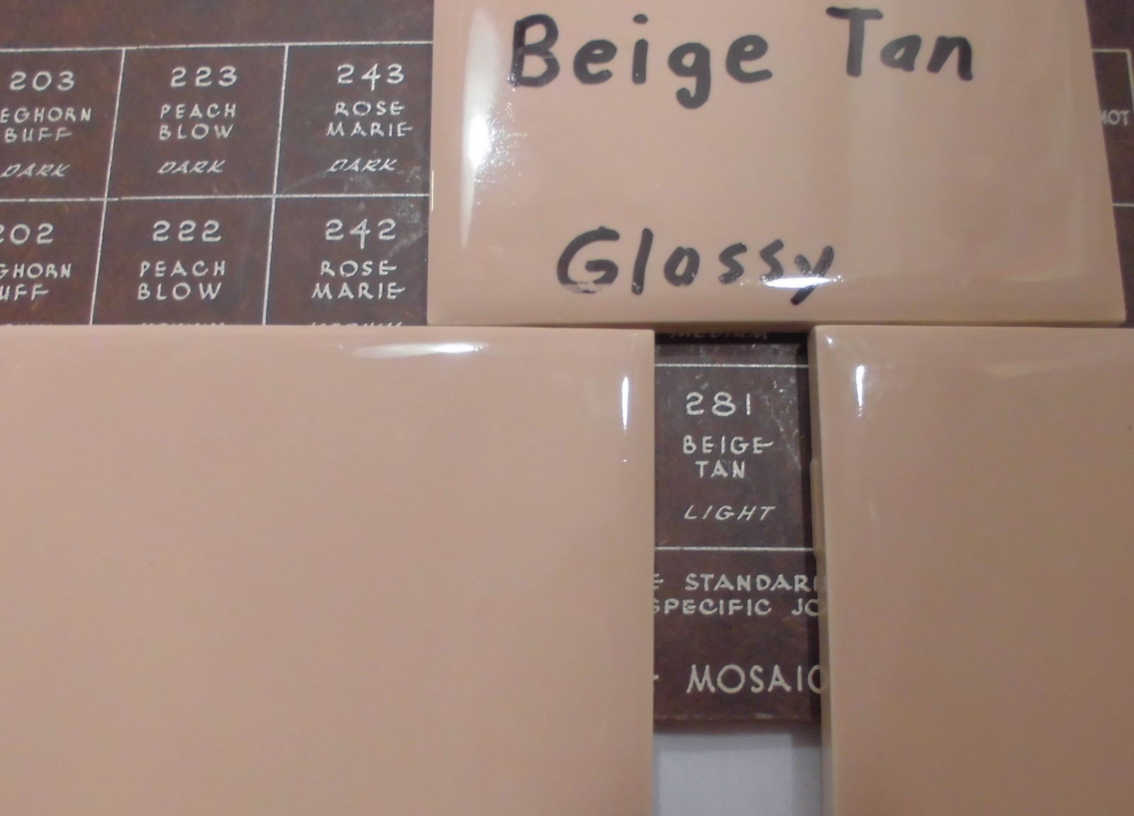 1 pc. Vintage *Beige-Tan-Brown* Glossy Ceramic Tiles 4-3/8″ by Mosaic co. NOS